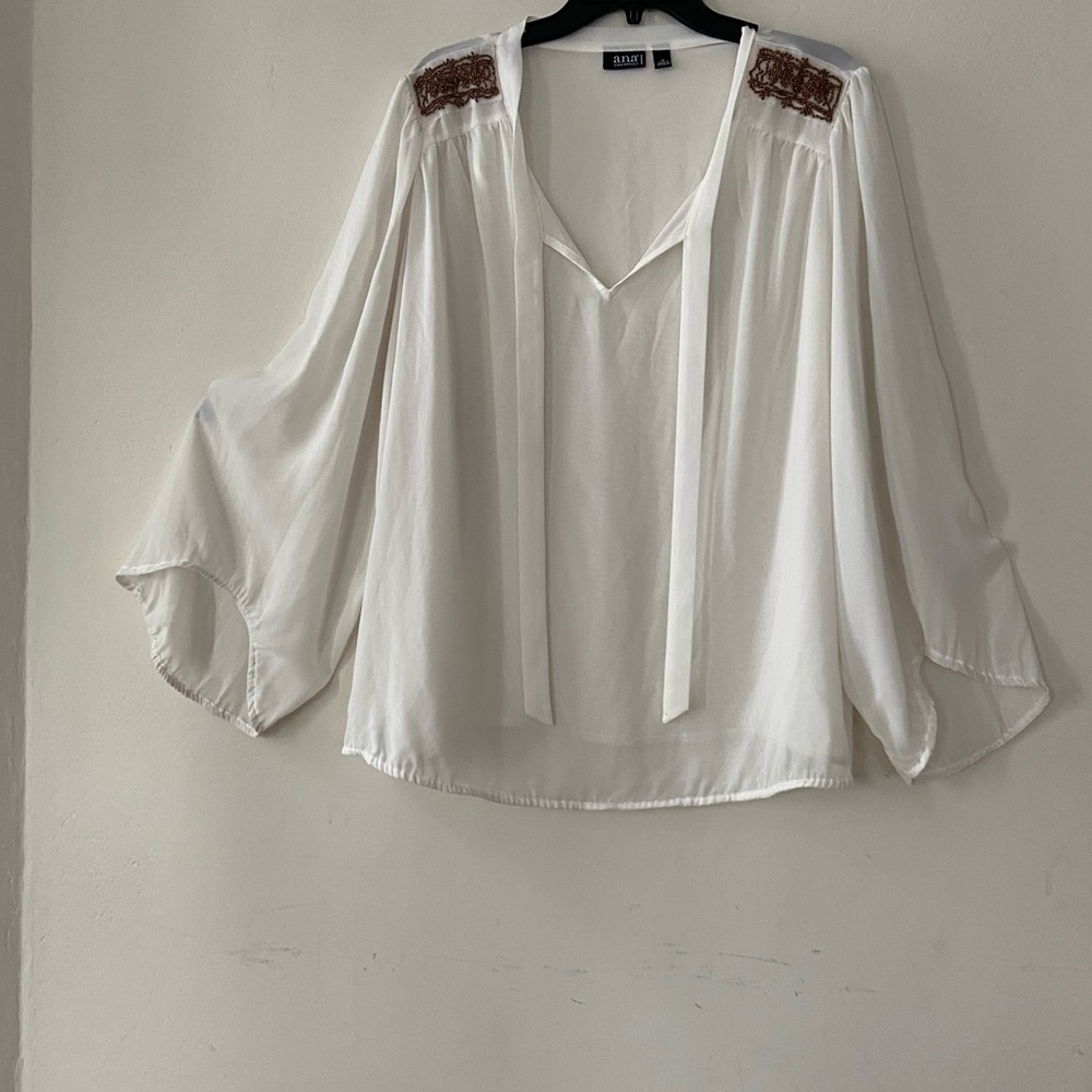 White Anna XL gold embellished shoulder tie front sheer